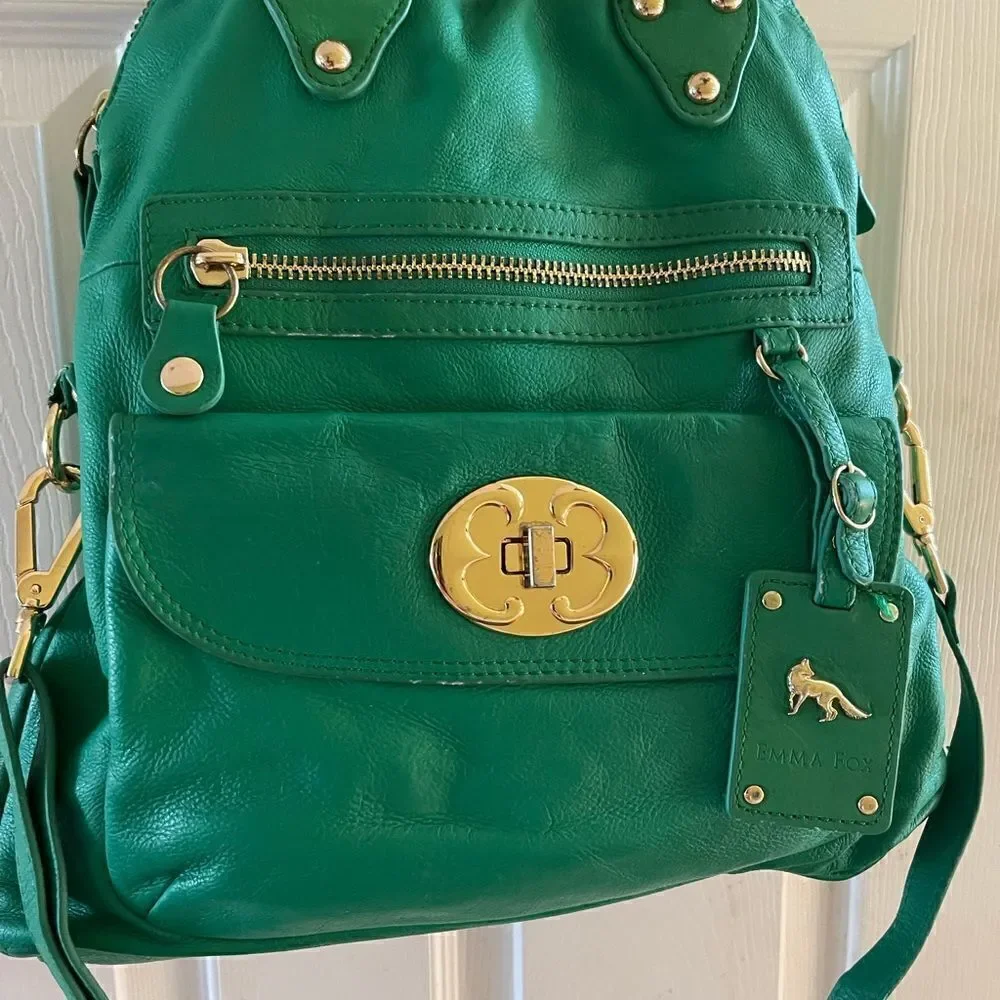 Emma Fox leather green Satchel/Shoulder bag with gold tone hardwares and accents